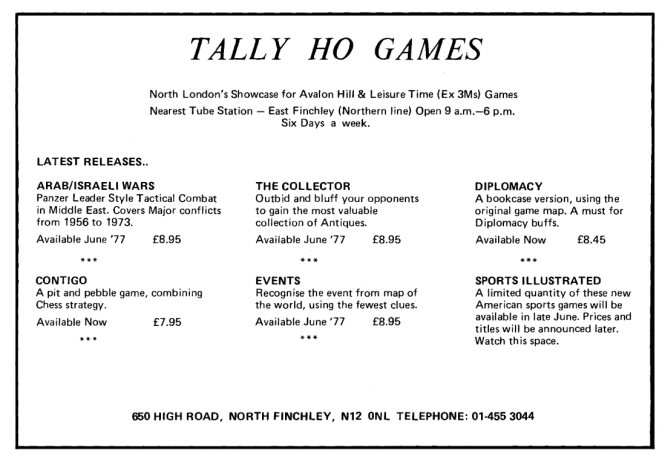 Tally Ho Games WD 1 June July 1977