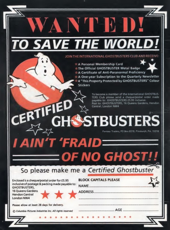 Ghostbusters Fan Club SB80 1985